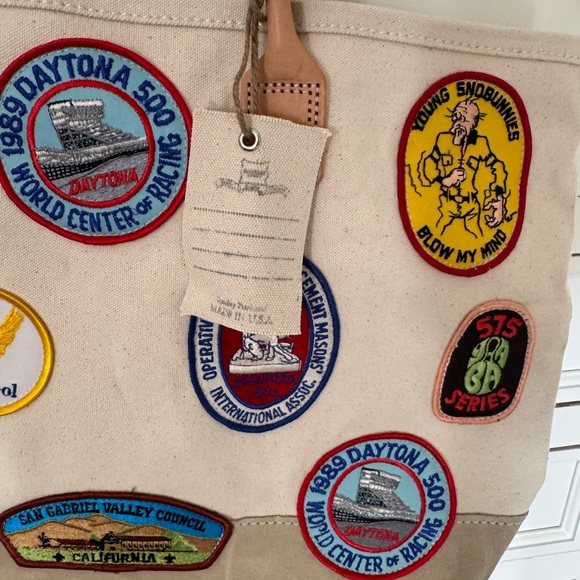 Heritage Leather Co VINTAGE PATCH  TOTE Canvas Tote With Suede Daytona 500 Patch - Picture 3 of 6